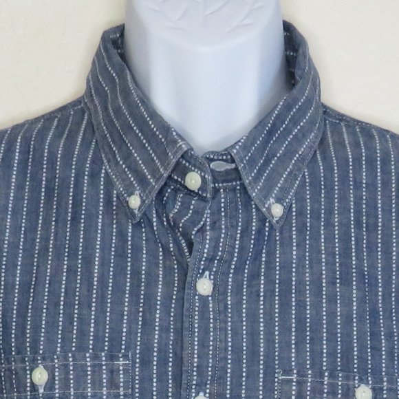 Old Navy* Men's Short Sleeve Button Down Curved Hem Pocket Stripe Shirt~ XXL - Picture 11 of 12